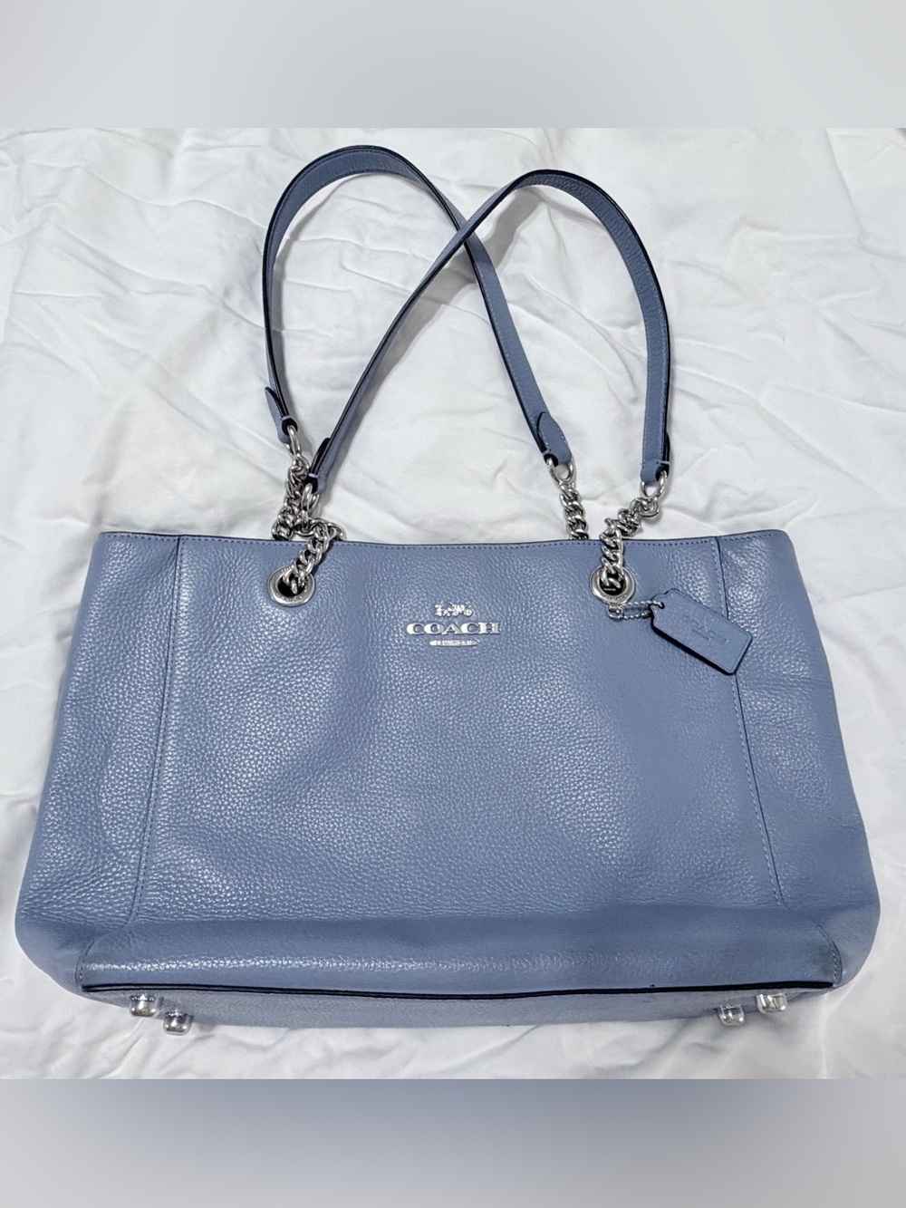 Coach Light Blue Pebbled Leather Chain-Handle Tote